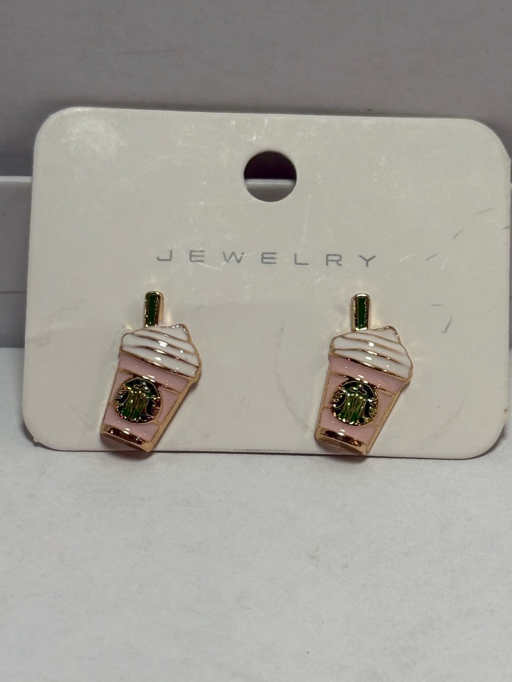 Pink Starbucks Inspired Frappuccino Stud Earrings Gold Tone Coffee Earrings NEW
